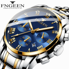 Fashion Brand FNGEEN 4006 Men Quartz Watch Casual Stainless Steel Business Back Light Watches Calendar Waterproof Clock